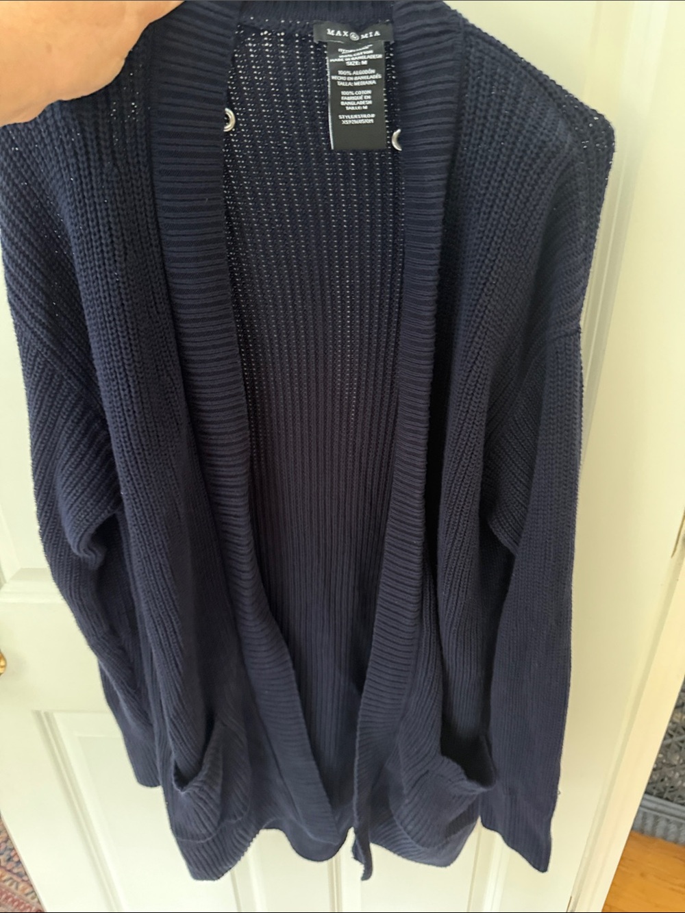 Open-Front Shawl Collar Navy Cardigan Sweater Navy